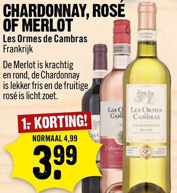 Aanbiedingen Chardonnay, rosé of merlot - Rosé wijnen - Geldig van 23/04/2017 tot 29/04/2017 bij Dirk III