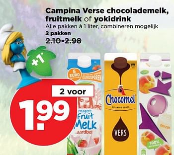 Aanbiedingen Campina verse chocolademelk, fruitmelk of yokidrink - Campina - Geldig van 23/04/2017 tot 29/04/2017 bij Plus