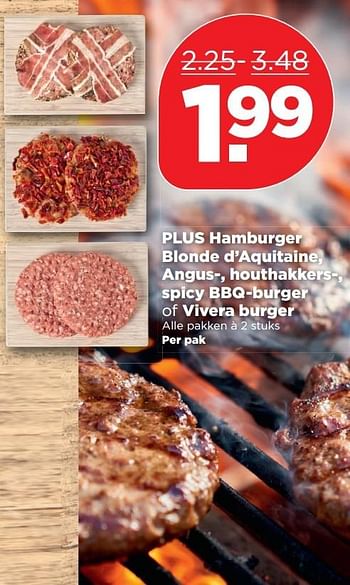 Aanbiedingen Plus hamburger blonde d`aquitaine, angus-, houthakkers-, spicy bbq-burger of vivera burger - Huismerk - Plus - Geldig van 23/04/2017 tot 29/04/2017 bij Plus