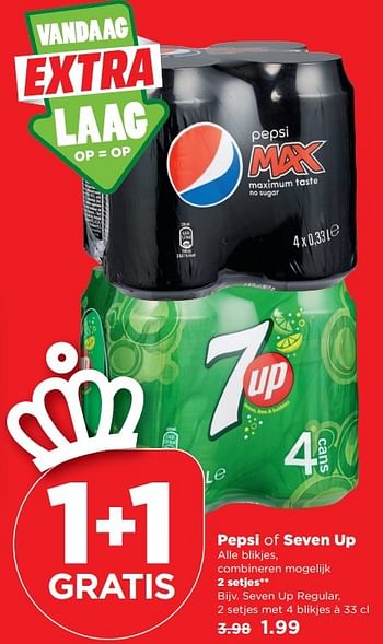 Aanbiedingen Seven up regular - Pepsi - Geldig van 23/04/2017 tot 29/04/2017 bij Plus