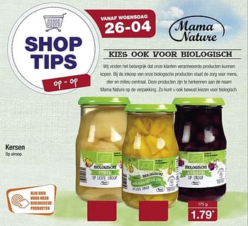 Aanbiedingen Kersen op siroop - Mama Natuur - Geldig van 24/04/2017 tot 29/04/2017 bij Aldi