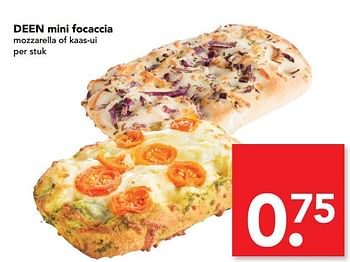 Aanbiedingen Mini focaccia mozzarella of kaas-ui - Huismerk deen supermarkt - Geldig van 23/04/2017 tot 29/04/2017 bij Deen Supermarkten