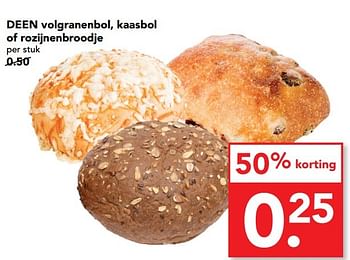 Aanbiedingen Volgranenbol, kaasbol of rozijnenbroodje - Huismerk deen supermarkt - Geldig van 23/04/2017 tot 29/04/2017 bij Deen Supermarkten