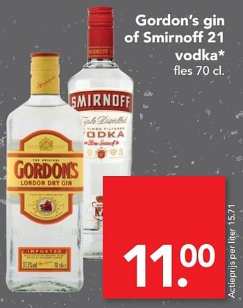 Aanbiedingen Gordon`s gin of smirnoff 21 vodka - Huismerk deen supermarkt - Geldig van 23/04/2017 tot 29/04/2017 bij Deen Supermarkten