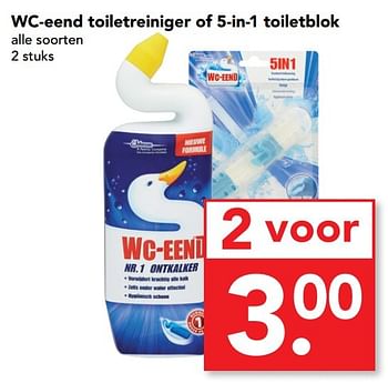 Aanbiedingen Wc-eend toiletreiniger of 5-in-1 toiletblok - WC Eend - Geldig van 23/04/2017 tot 29/04/2017 bij Deen Supermarkten
