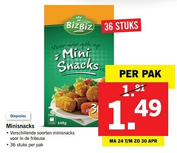 Aanbiedingen Minisnacks - BizBiz - Geldig van 24/04/2017 tot 29/04/2017 bij Lidl