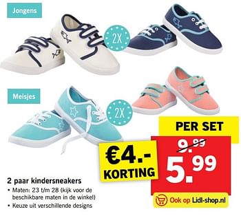 Aanbiedingen 2 paar kindersneakers - Huismerk - Lidl - Geldig van 24/04/2017 tot 29/04/2017 bij Lidl