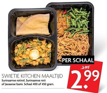 Aanbiedingen Swietie kitchen maaltijd surinaamse rotirol, surinaamse roti of javaanse bami. - Huismerk - Deka Markt - Geldig van 23/04/2017 tot 29/04/2017 bij Deka Markt