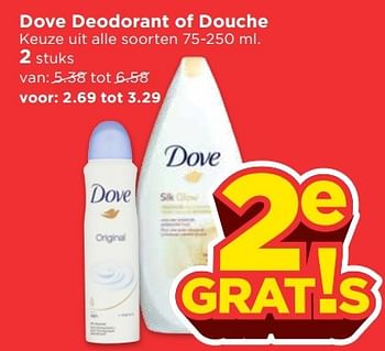 Aanbiedingen Dove deodorant of douche - Dove - Geldig van 23/04/2017 tot 29/04/2017 bij Vomar