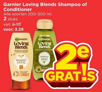 Aanbiedingen Garnier loving blends shampoo of conditioner - Garnier - Geldig van 23/04/2017 tot 29/04/2017 bij Vomar