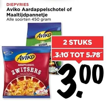 Aanbiedingen Aviko aardappelschotel of maaltijdpannetje - Aviko - Geldig van 23/04/2017 tot 29/04/2017 bij Vomar