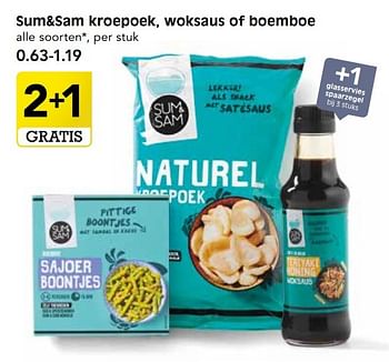 Aanbiedingen Sum+sam kroepoek, woksaus of boemboe - Sum&amp;Sam - Geldig van 24/04/2017 tot 29/04/2017 bij Em-té