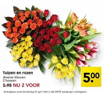 Aanbiedingen Tulpen en rozen - Huismerk - Em-té - Geldig van 24/04/2017 tot 29/04/2017 bij Em-té