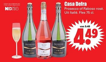 Aanbiedingen Casa defra prosecco of raboso rosé - Schuimwijnen - Geldig van 27/04/2017 tot 30/04/2017 bij Lekker Doen