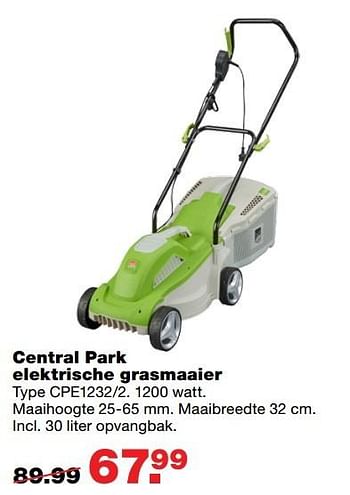 Aanbiedingen Central park elektrische grasmaaier cpe1232-2 - Central Park - Geldig van 24/04/2017 tot 30/04/2017 bij Praxis