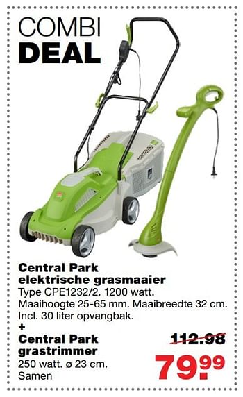 Aanbiedingen Central park elektrische grasmaaier cpe1232-2 - Central Park - Geldig van 24/04/2017 tot 30/04/2017 bij Praxis