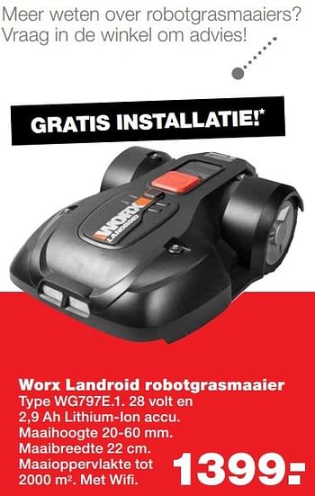 Aanbiedingen Worx landroid robotgrasmaaier wg797e 1 - Worx - Geldig van 24/04/2017 tot 30/04/2017 bij Praxis