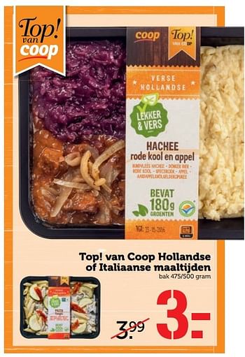 Aanbiedingen Top! van coop hollandse of italiaanse maaltijden - Huismerk - Coop - Geldig van 24/04/2017 tot 30/04/2017 bij Coop