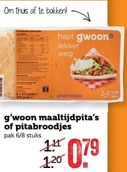 Aanbiedingen G`woon maaltijdpita`s of pitabroodjes - Gâ€™woon - Geldig van 24/04/2017 tot 30/04/2017 bij Coop