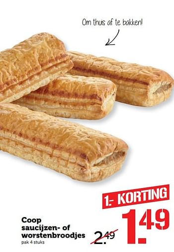 Aanbiedingen Coop saucijzen- of worstenbroodjes - Huismerk - Coop - Geldig van 24/04/2017 tot 30/04/2017 bij Coop