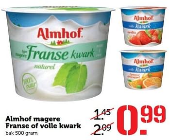 Aanbiedingen Almhof magere franse of volle kwark - Almhof - Geldig van 24/04/2017 tot 30/04/2017 bij Coop