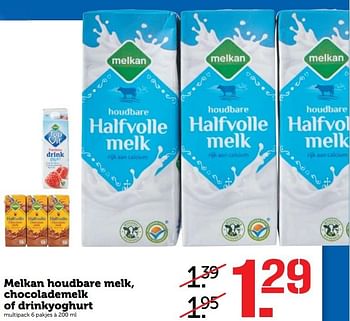 Aanbiedingen Melkan houdbare melk, chocolademelk of drinkyoghurt - Melkan - Geldig van 24/04/2017 tot 30/04/2017 bij Coop