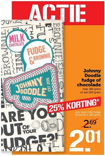 Aanbiedingen Johnny doodle fudge of chocolade - Johnny Doodle - Geldig van 24/04/2017 tot 30/04/2017 bij Coop