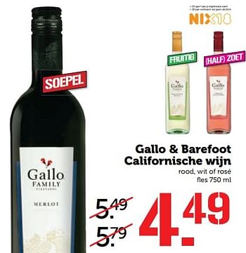 Aanbiedingen Gallo + barefoot californische wijn - Witte wijnen - Geldig van 24/04/2017 tot 30/04/2017 bij Coop