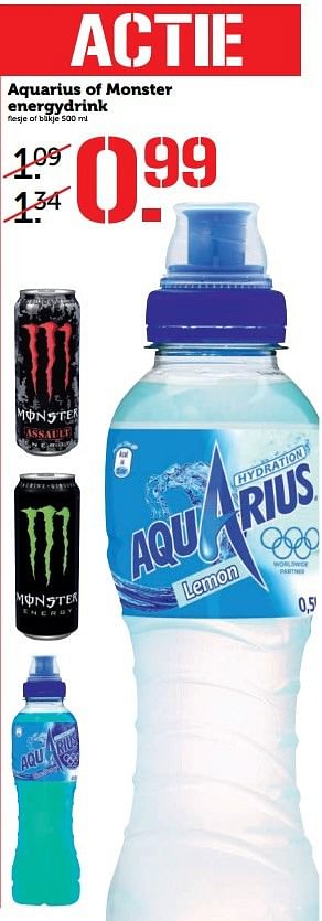 Aanbiedingen Aquarius of monster energydrink - Aquarius - Geldig van 24/04/2017 tot 30/04/2017 bij Coop