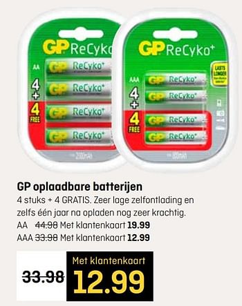 Aanbiedingen Gp oplaadbare batterijen aaa met klantenkaart - GP - Geldig van 17/04/2017 tot 30/04/2017 bij Hubo