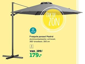 Aanbiedingen Freepole parasol madrid - Le Sud - Geldig van 17/04/2017 tot 30/04/2017 bij Leen Bakker