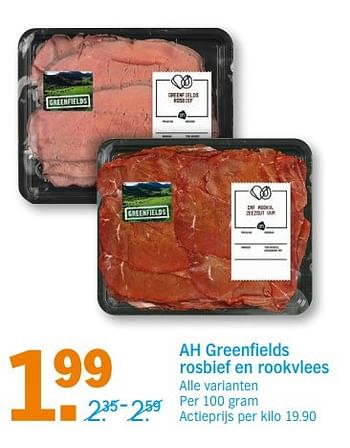 Aanbiedingen Ah greenfields rosbief en rookvlees - Huismerk - Albert Heijn - Geldig van 24/04/2017 tot 30/04/2017 bij Albert Heijn