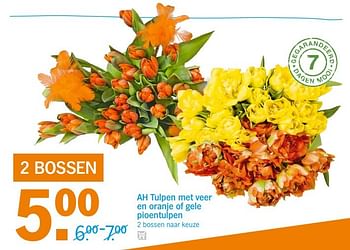 Aanbiedingen Ah tulpen met veer en oranje of gele pioentulpen - Huismerk - Albert Heijn - Geldig van 24/04/2017 tot 30/04/2017 bij Albert Heijn