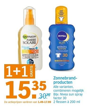 Aanbiedingen Nivea sun spray factor 30 - Nivea - Geldig van 24/04/2017 tot 30/04/2017 bij Albert Heijn