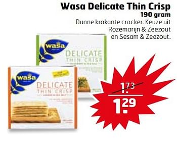 Aanbiedingen Wasa delicate thin crisp - Wasa - Geldig van 25/04/2017 tot 30/04/2017 bij Trekpleister