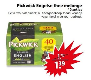 Aanbiedingen Pickwick engelse thee melange - Pickwick - Geldig van 25/04/2017 tot 30/04/2017 bij Trekpleister