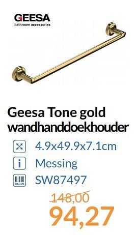 Aanbiedingen Geesa tone gold wandhanddoekhouder - Geesa - Geldig van 01/05/2017 tot 31/05/2017 bij Sanitairwinkel