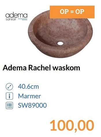 Aanbiedingen Adema rachel waskom - Adema sanitair - Geldig van 01/05/2017 tot 31/05/2017 bij Sanitairwinkel