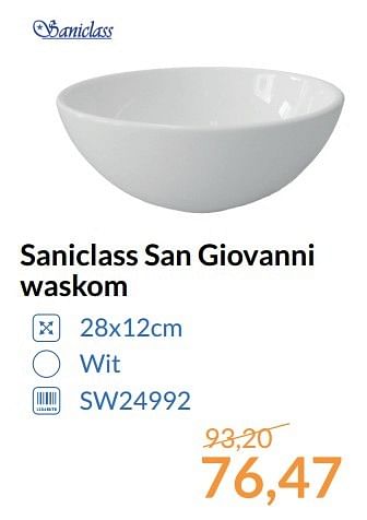 Aanbiedingen Saniclass san giovanni waskom - Saniclass - Geldig van 01/05/2017 tot 31/05/2017 bij Sanitairwinkel