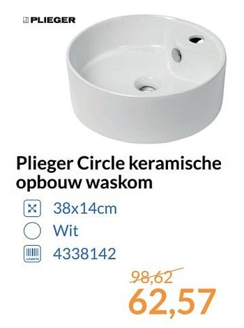 Aanbiedingen Plieger circle keramische opbouw waskom - Plieger - Geldig van 01/05/2017 tot 31/05/2017 bij Sanitairwinkel