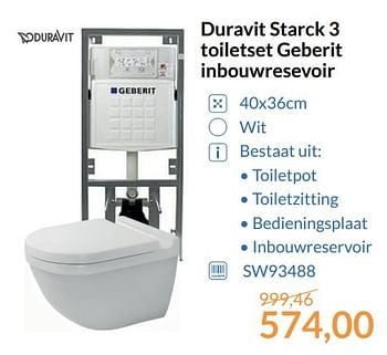 Aanbiedingen Duravit starck 3 toiletset geberit inbouwresevoir - Duravit - Geldig van 01/05/2017 tot 31/05/2017 bij Sanitairwinkel