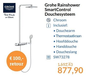 Aanbiedingen Grohe rainshower smartcontrol douchesysteem - Grohe - Geldig van 01/05/2017 tot 31/05/2017 bij Sanitairwinkel