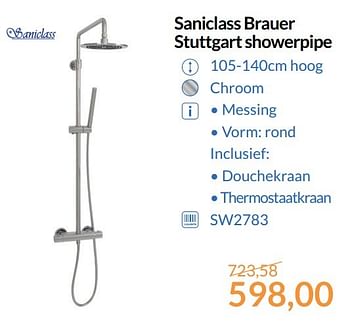 Aanbiedingen Saniclass brauer stuttgart showerpipe - Saniclass - Geldig van 01/05/2017 tot 31/05/2017 bij Sanitairwinkel