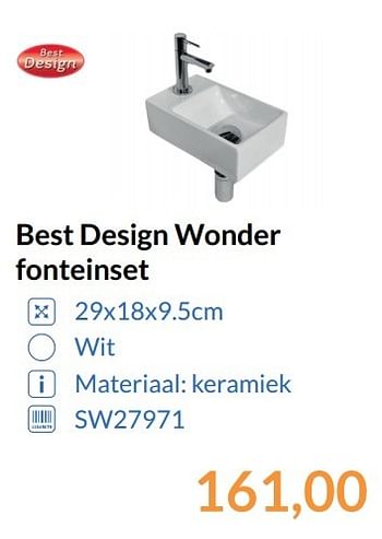 Aanbiedingen Best design wonder fonteinset - Best Design - Geldig van 01/05/2017 tot 31/05/2017 bij Sanitairwinkel