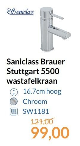 Aanbiedingen Saniclass brauer stuttgart 5500 wastafelkraan - Saniclass - Geldig van 01/05/2017 tot 31/05/2017 bij Sanitairwinkel