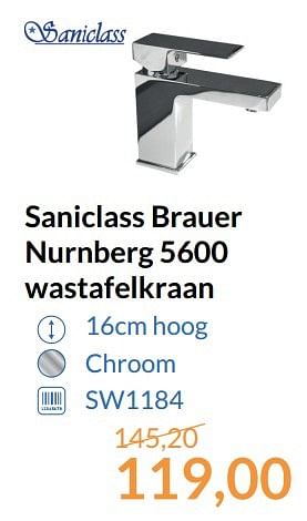 Aanbiedingen Saniclass brauer nurnberg 5600 wastafelkraan - Saniclass - Geldig van 01/05/2017 tot 31/05/2017 bij Sanitairwinkel