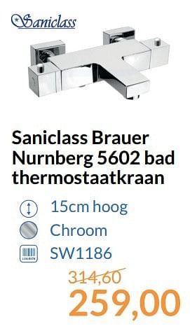 Aanbiedingen Saniclass brauer nurnberg 5602 bad thermostaatkraan - Saniclass - Geldig van 01/05/2017 tot 31/05/2017 bij Sanitairwinkel