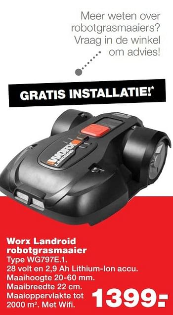 Aanbiedingen Worx landroid robotgrasmaaier wg797e.1 - Worx - Geldig van 24/04/2017 tot 30/04/2017 bij Praxis