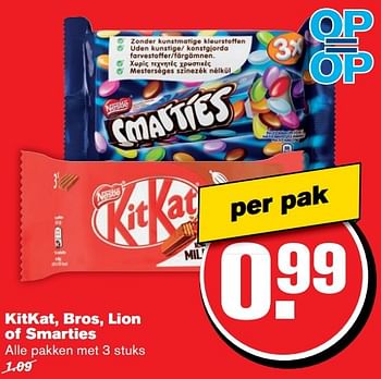 Aanbiedingen Kitkat, bros, lion of smarties - Nestlé - Geldig van 26/04/2017 tot 02/05/2017 bij Hoogvliet