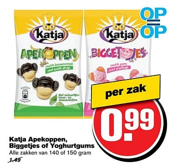 Aanbiedingen Katja apekoppen, biggetjes of yoghurtgums - Katja - Geldig van 26/04/2017 tot 02/05/2017 bij Hoogvliet